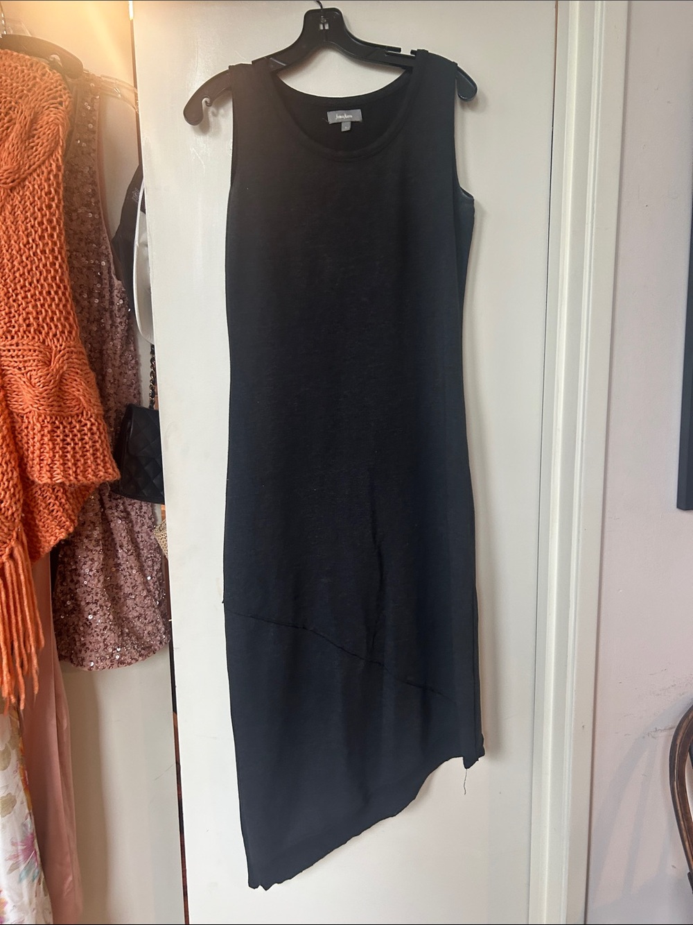 Neiman Marcus Charcoal Sleeveless Asymmetric Midi Dress
